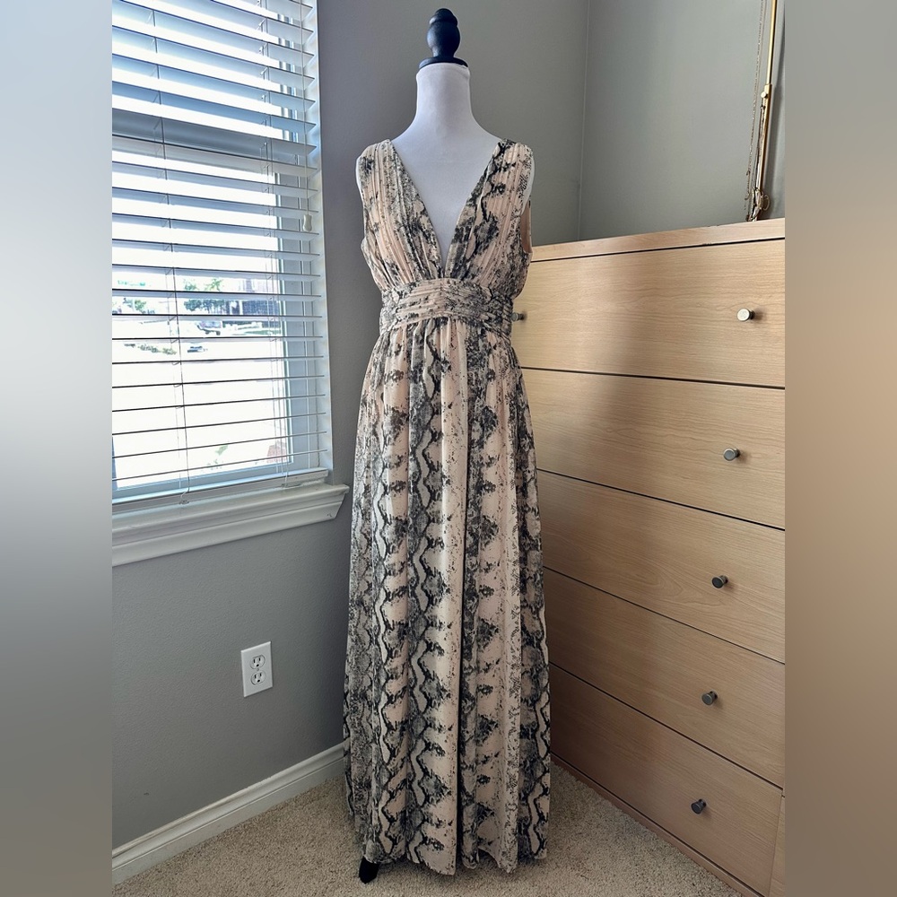 H&M Beige Snake-Print Maxi Dress-0018